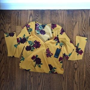 Nordstrom Free Press Cinch Waist Floral Top Size S